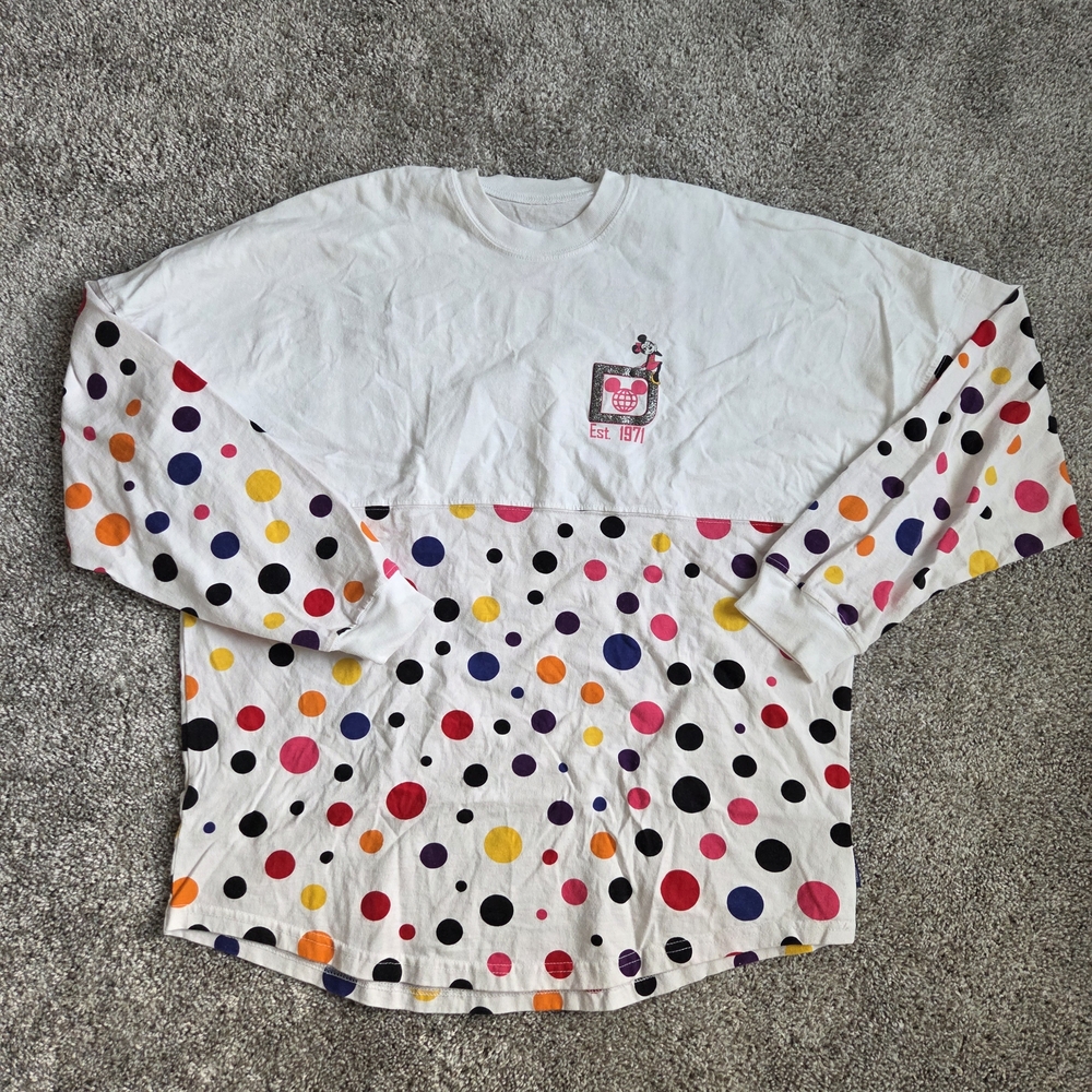 Walt Disney World Parks White Spirit Jersey with Colorful Polka Dots